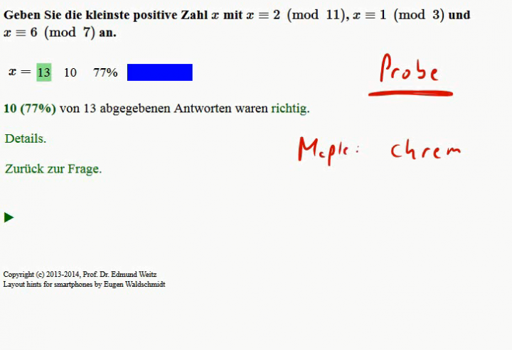 M2 2014-10-06 01 Chinesischer Restsatz - Aufgabe und Tipps